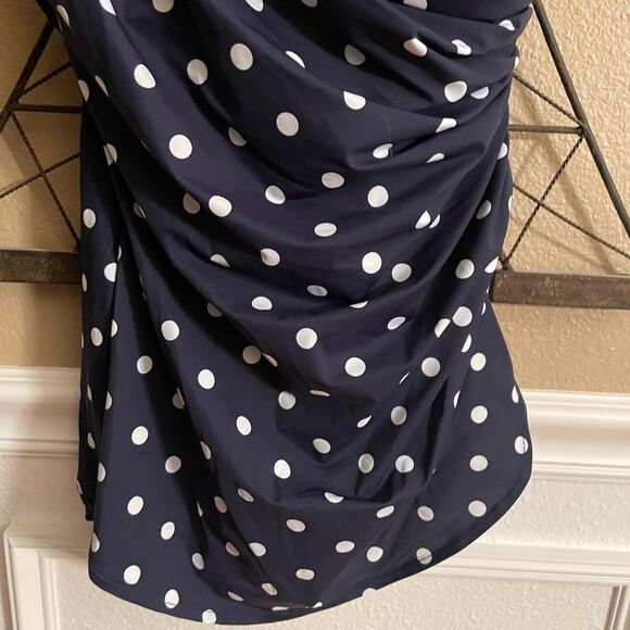 Lands End Navy White Polka Dots Women’s Gathered One Piece Swim Suit 6 - Picture 5 of 10